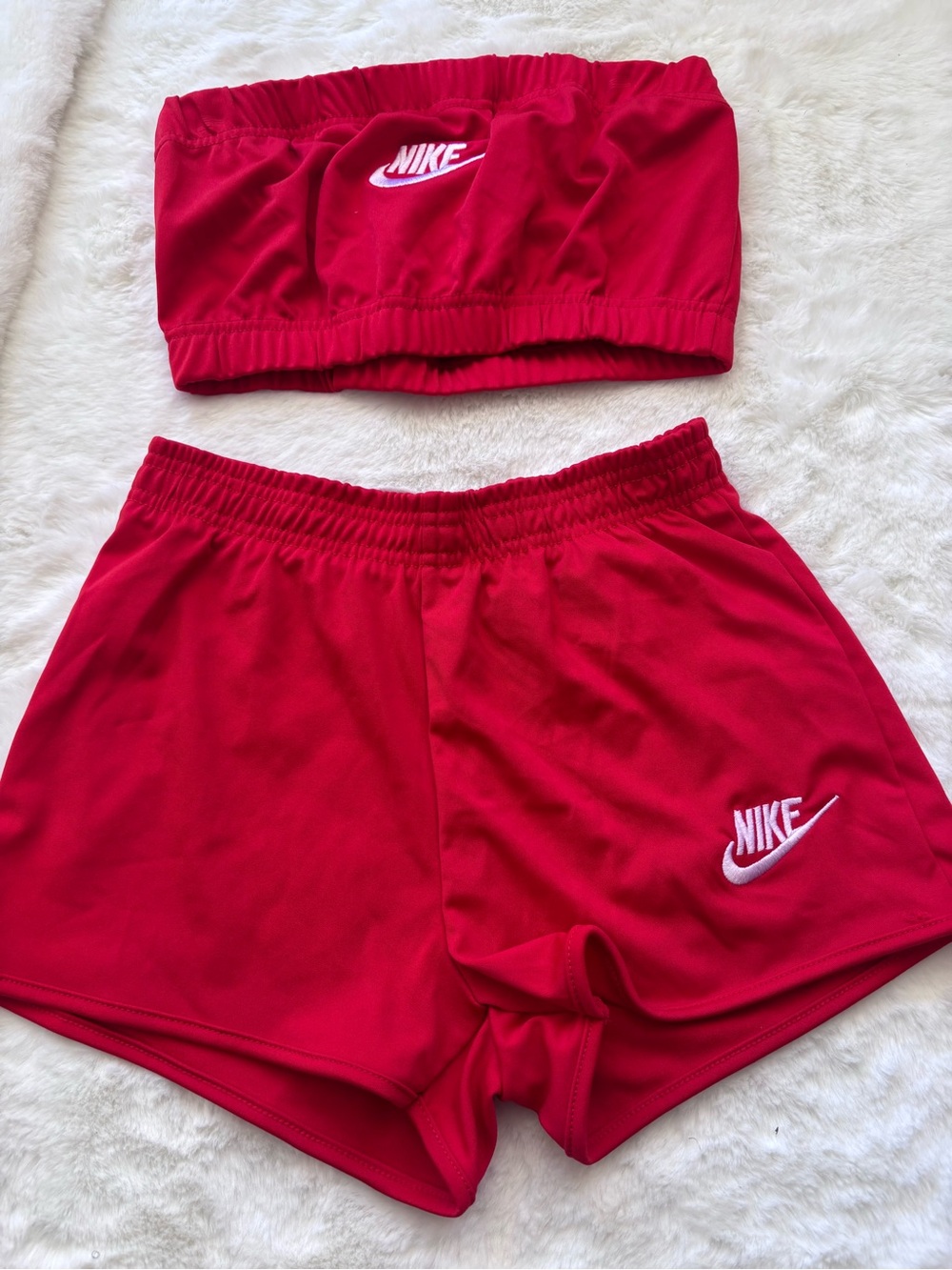 Nike Bright Red Tube Top and Athletic Shorts Set